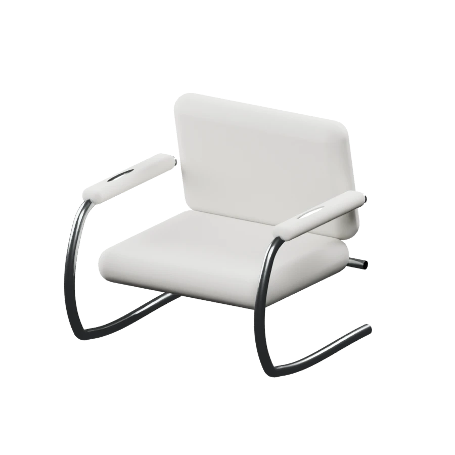 Ivory lounge chair with a polished steel frame